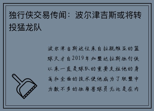独行侠交易传闻：波尔津吉斯或将转投猛龙队
